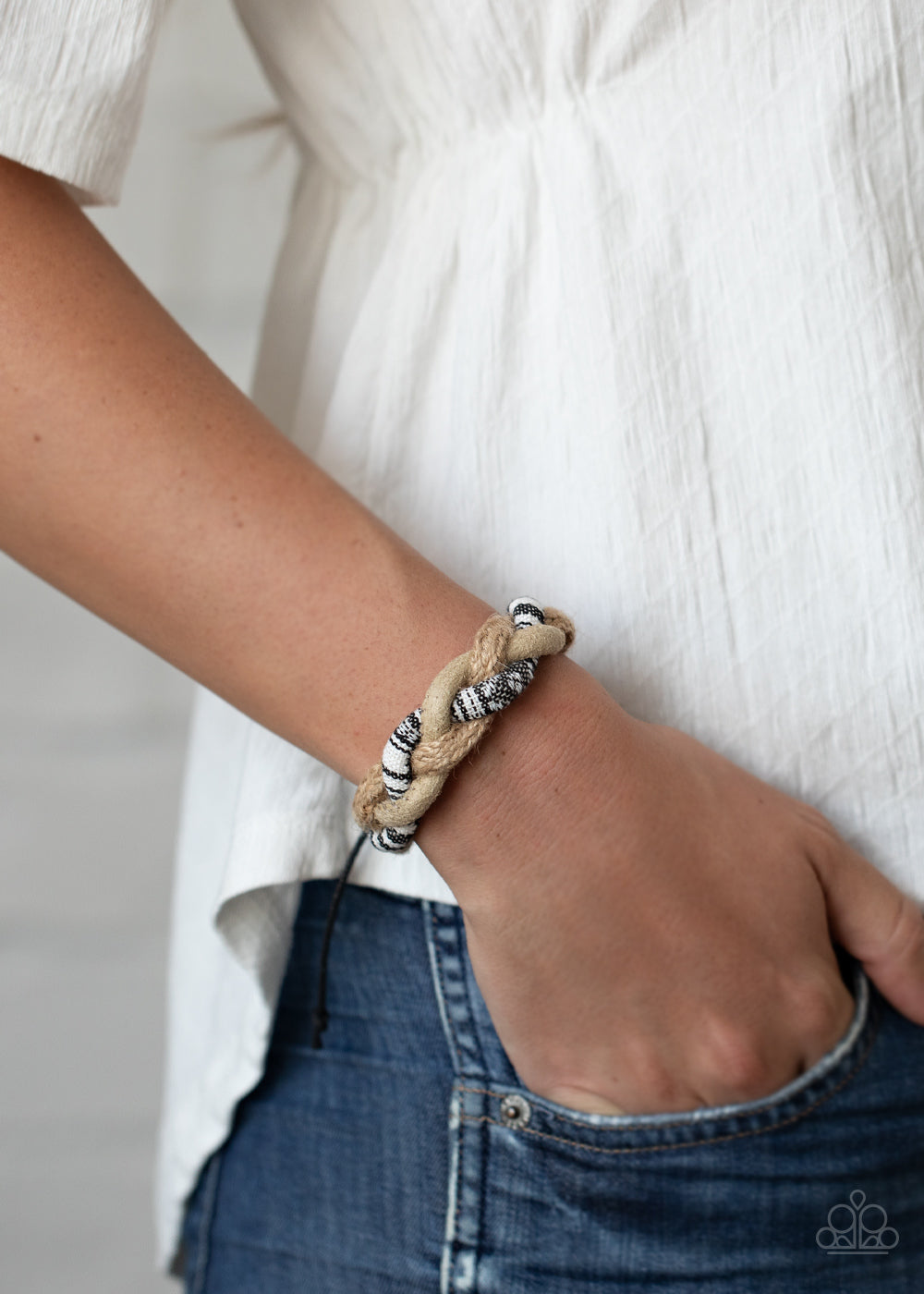 Free RENEGADE - Multi Suede, Twine, Black & White Threaded Woven Urban Bracelet