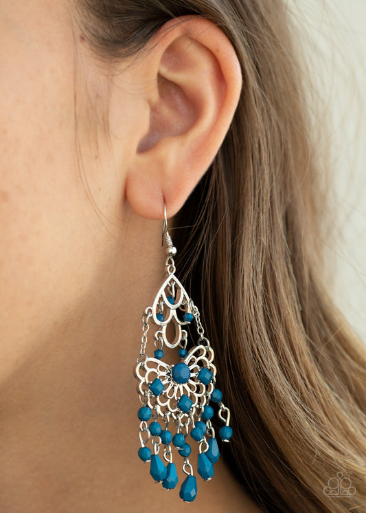 Glass Slipper Glamour - Blue Beaded Tassel Paparazzi Earrings
