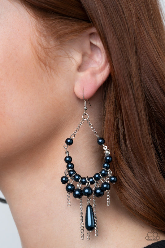 Party Planner Posh - Blue Pearl & Silver Chain Fringe Earrings