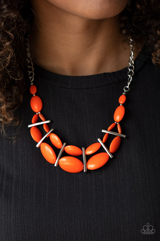 Law of the Jungle - Orange Bead/Silver Fittings Layered Necklace & matching earrings