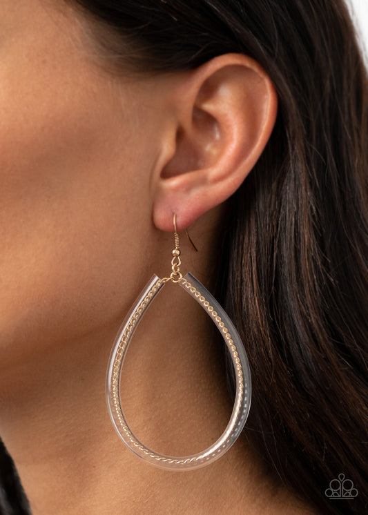 Just ENCASE You Missed It - Gold Chain-Like Wire/Invisible Tube Edgy Teardrop Earrings