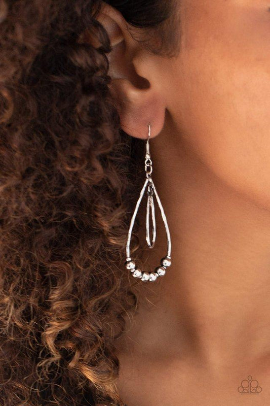 Artisanal Applique - Silver Teardrop/Silver Bead Paparazzi Earrings