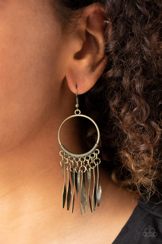 Let GRIT Be! - Brass Rustic Fringe Paparazzi Earrings