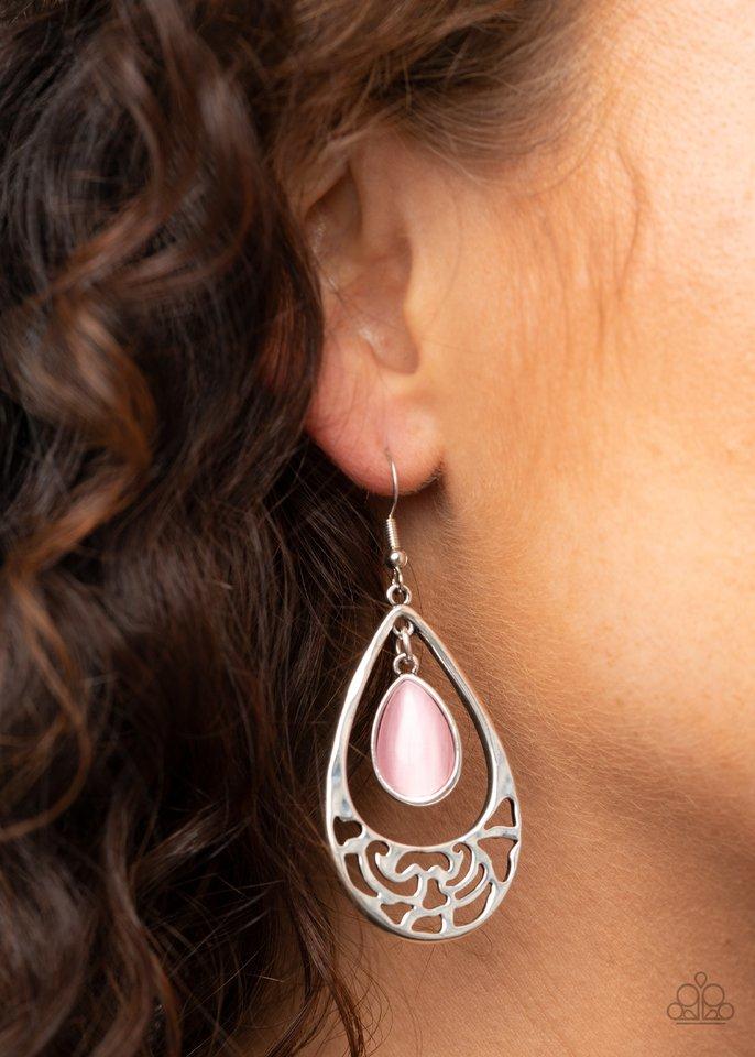 DEW You Feel Me? - Pink Cat's Eye Teardrop Paparazzi Earrings