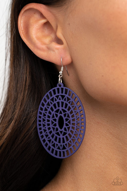 Tropical Retreat - Purple Floral Stencil Wooden Paparazzi Earrings