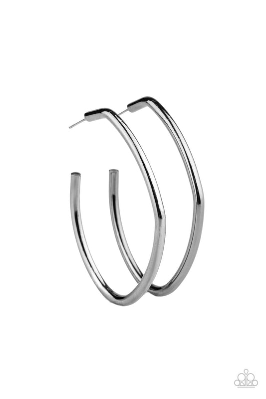 Rough It Up - Gunmetal Asymmetrical Hoop Earrings
