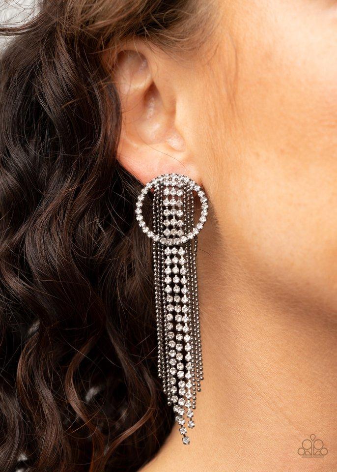 Dazzle by Default - Gunmetal Chain/White Rhinestone Fringe Paparazzi Earrings