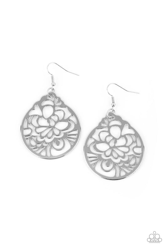 Garden Mosaic - Silver Airy Floral Cut Pattern Earrings
