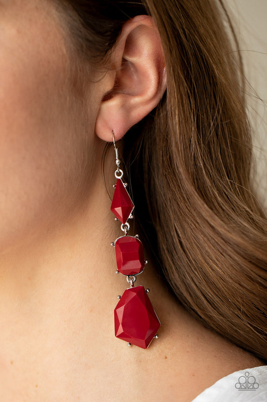Geo Getaway - Red Imperfectly Faceted Beaded Earrings