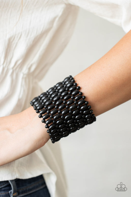Way Down In Kokomo - Black Round & Oval Wooden Bead Stretch Bracelet