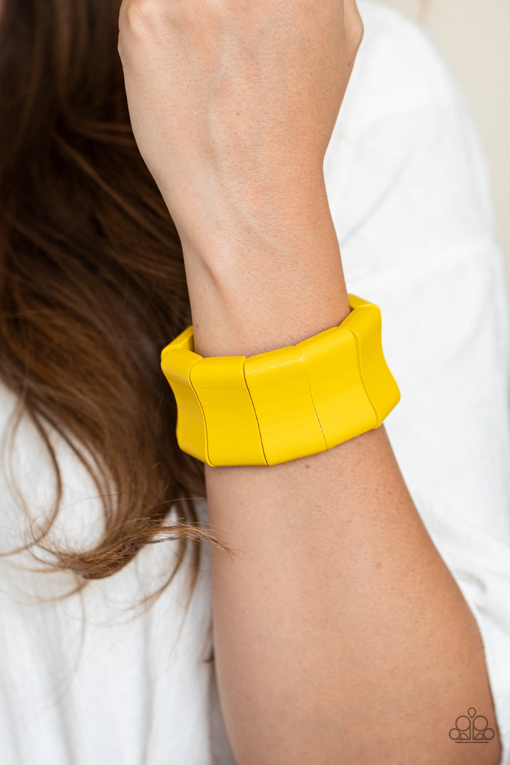 Caribbean Couture - Yellow Curved Rectangular Wooden Bead Paparazzi Stretch Bracelet