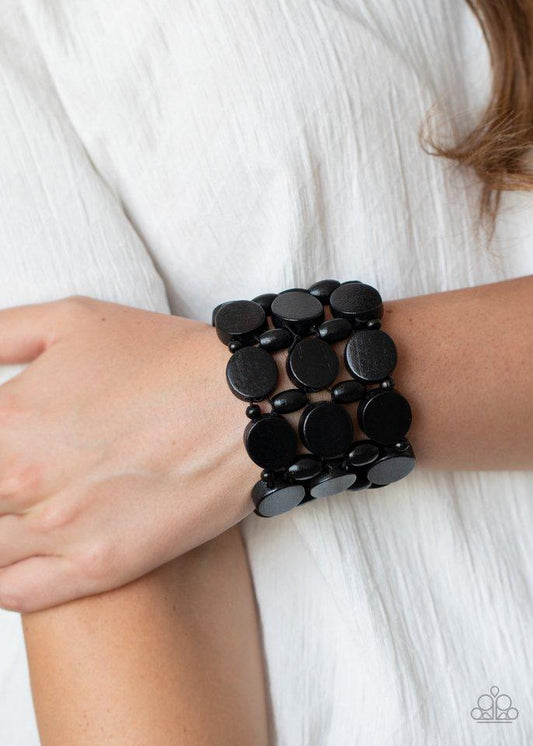 Cruising Coronado - Black Wooden Ovals, Discs, & Rounded Shapes Paparazzi Stretch Bracelet