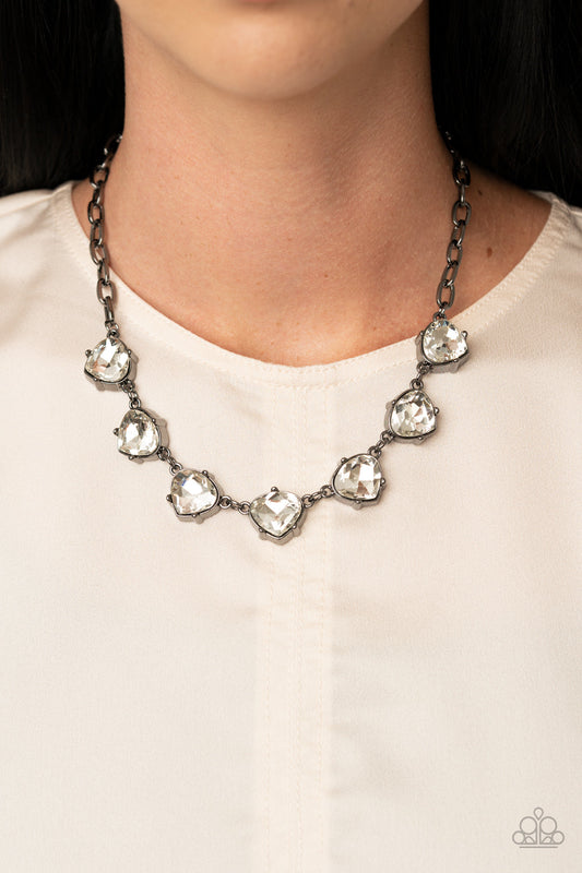 Star Quality Sparkle - Gunmetal Oversized Chain/Faceted White Teardrop Rhinestone Paparazzi Necklace & matching earrings