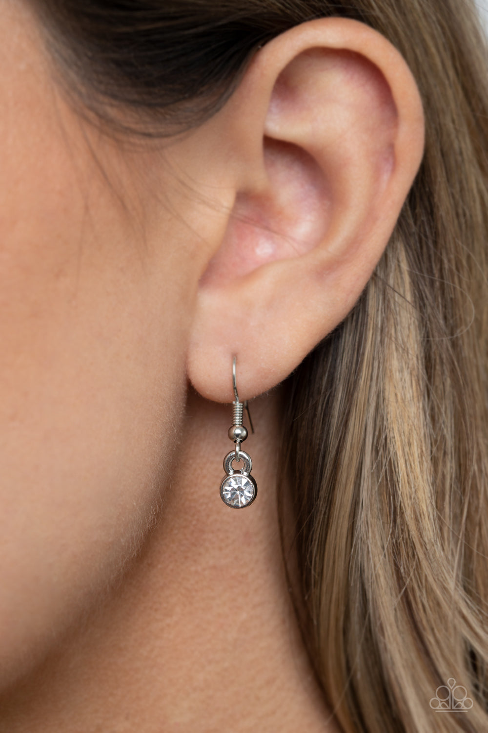 REIGN Them In - Green Oversized Gem, Curvy Silver White Rhinestone Encrusted Frame Pendant Necklace & matching earrings