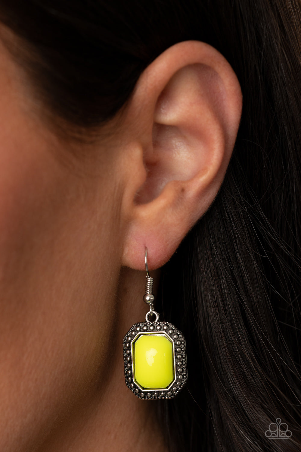Lets Get Loud - Yellow Neon Oval & Rectangular Beaded Necklace & matching earrings