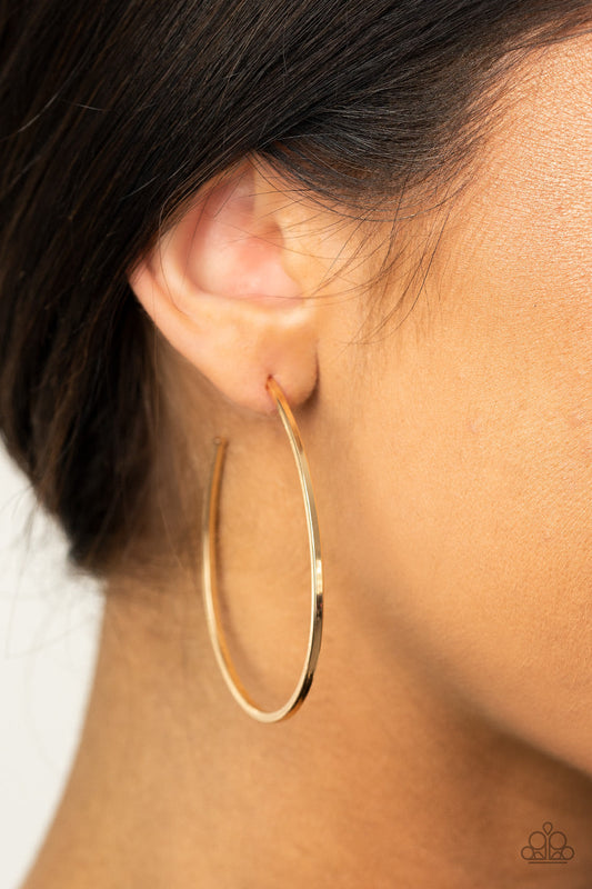 Cool Curves - Gold Bar Edgy Shaped Hoop Post Earrings