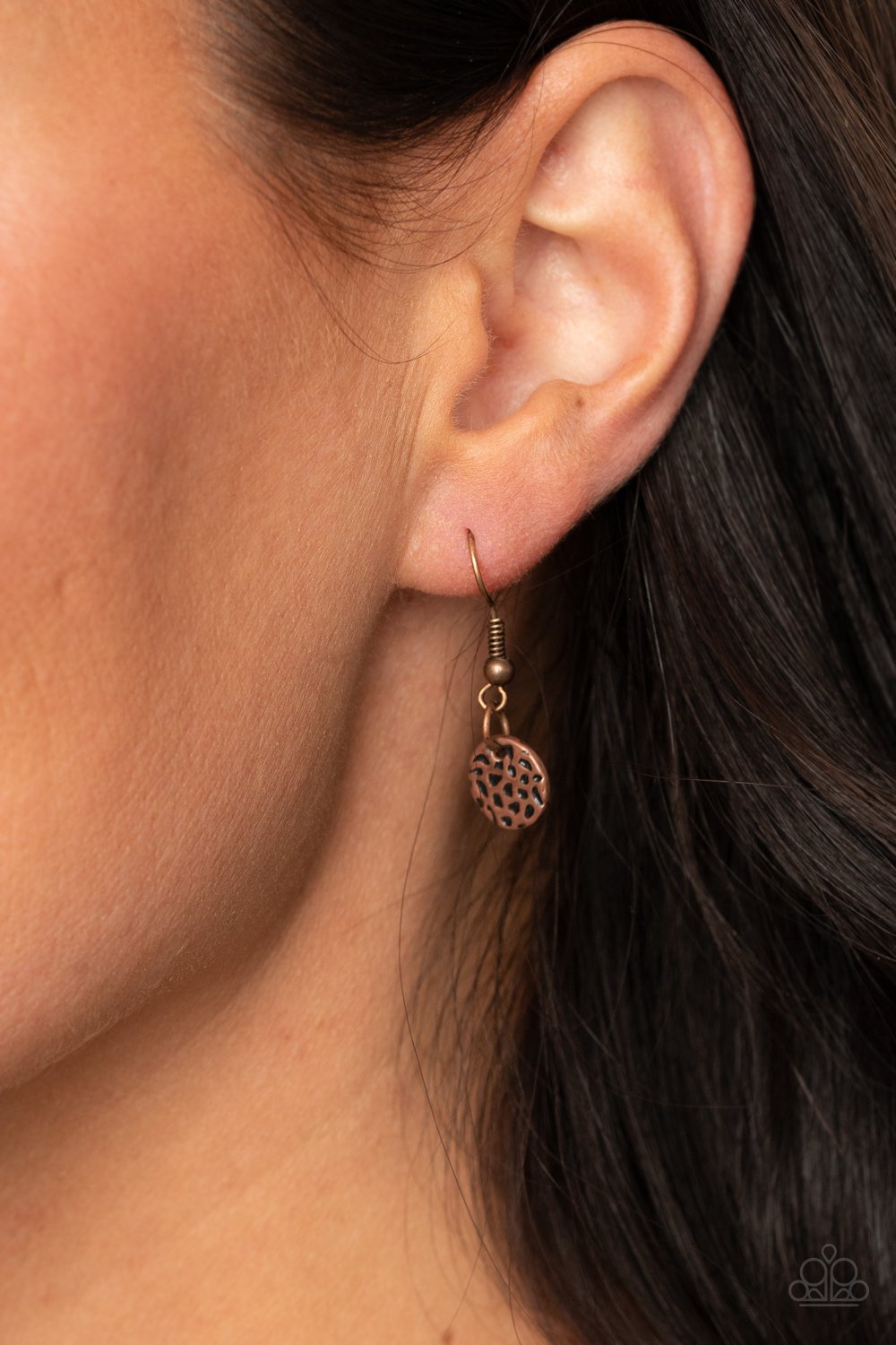 Relic Revival - Copper Asymmetrical Frame/Hammered Silver Disc Paparazzi Pendant Necklace & matching earrings