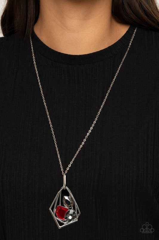 All Systems GLOW - Red Gem Pendant Paparazzi Necklace & matching earrings