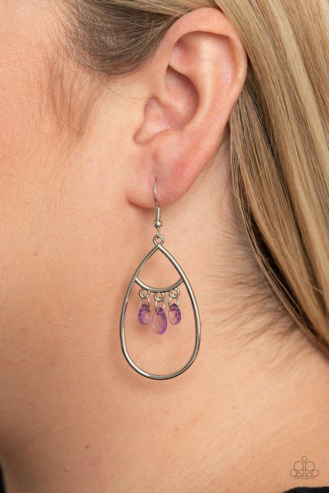 Shimmer Advisory - Purple Faceted Teardrop Beaded Paparazzi Earrings