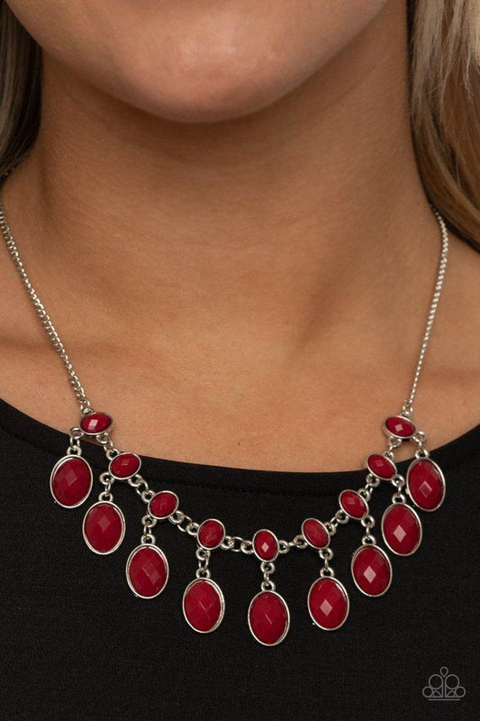 Lady of the POWERHOUSE - Red Oval Beaded Frames Vintage Inspired Paparazzi Necklace & matching earrings