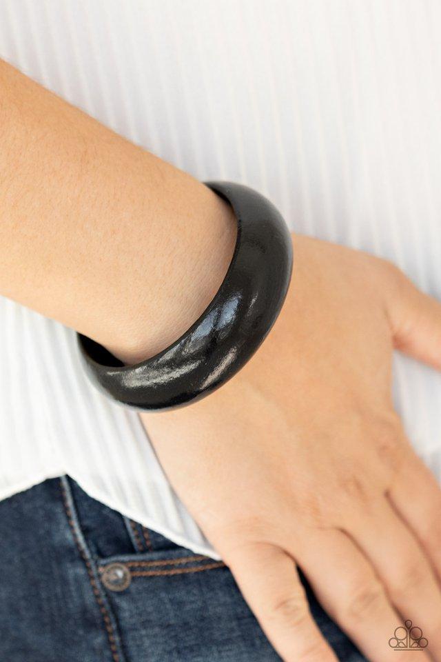 Whimsically Woodsy - Black Oversized Wooden Paparazzi Bangle Bracelet