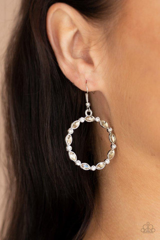 Crystal Circlets - Brown Smoked Topaz & White Rhinestone Paparazzi Earrings