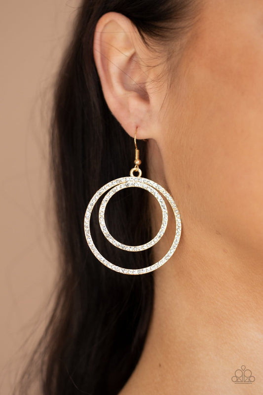 Radiating Refinement - Gold/White Rhinestone Paparazzi Earrings