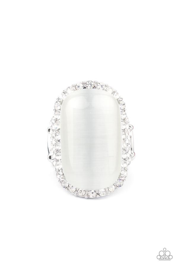 Thank Your LUXE-y Stars - White Cat's Eye Paparazzi Ring - July 2021 Life Of The Party Exclusive