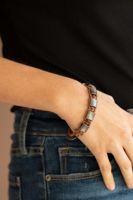 Rural Crew - Brown Cording/Tin-Finished Silver Accents Paparazzi Urban Bracelet