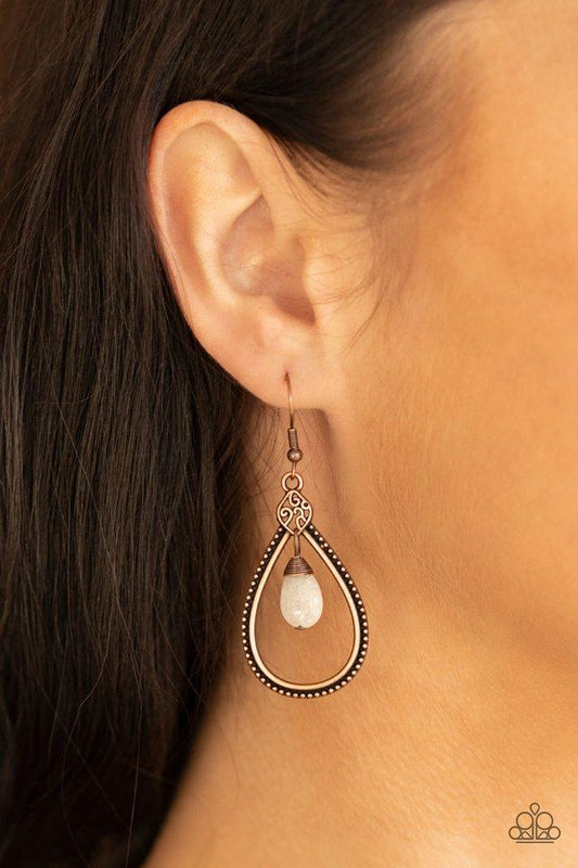 I'll Believe It ZEN I See It - Copper Teardrop & Dainty White Stone Paparazzi Earrings