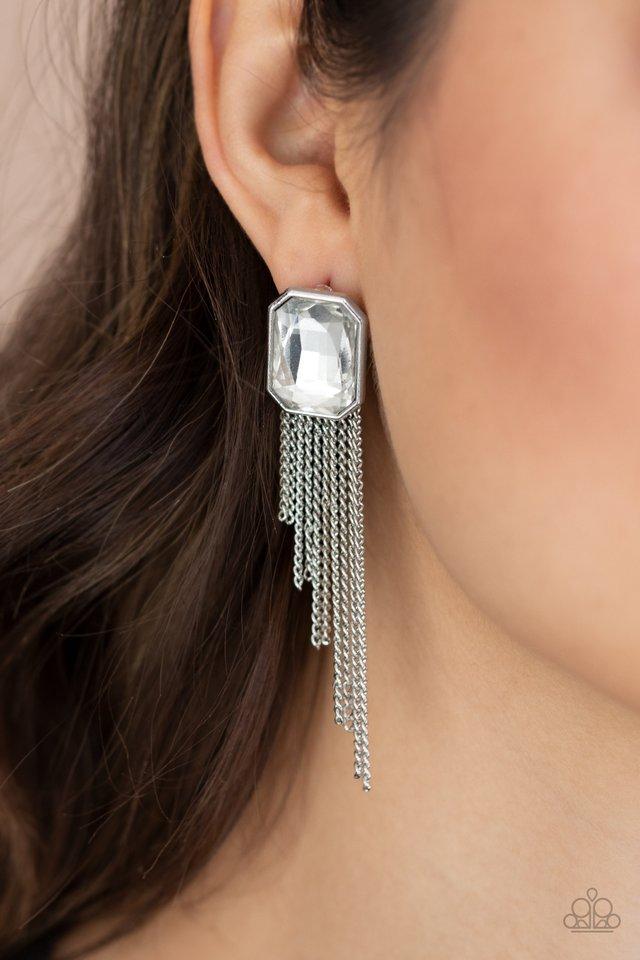 Save for a REIGNy Day - White Gem Paparazzi Earrings