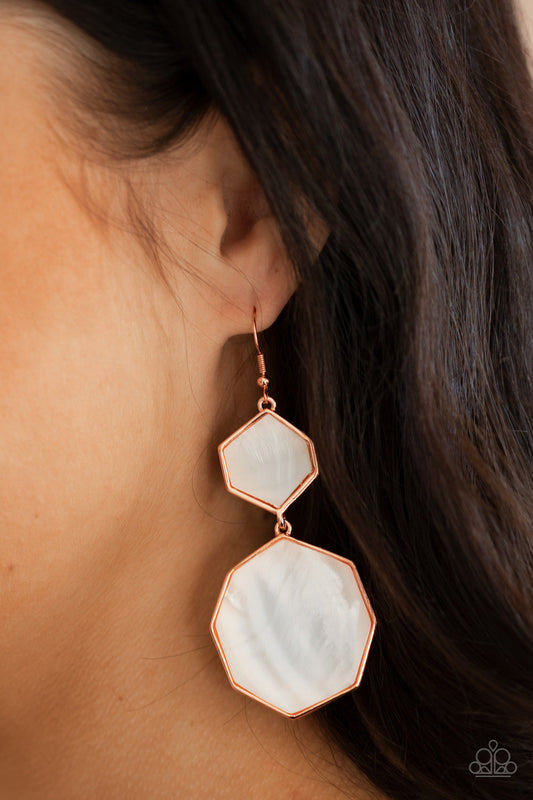 Vacation Glow - Copper Frame/White Shell-Like Hexagonal Beaded Paparazzi Earrings