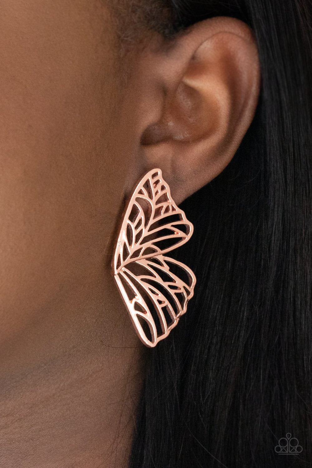 Butterfly Frills - Copper Scalloped Butterfly Paparazzi Post Earrings