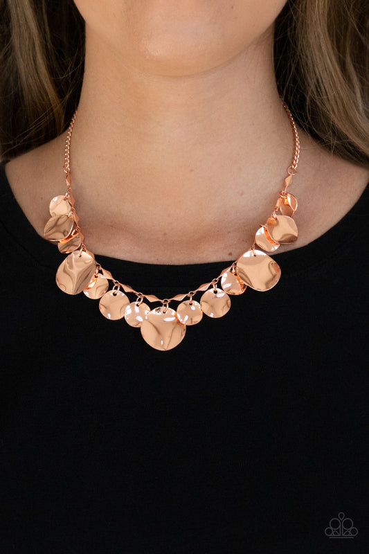 GLISTEN Closely - Copper Hammered Disc Paparazzi Necklace & matching earrings