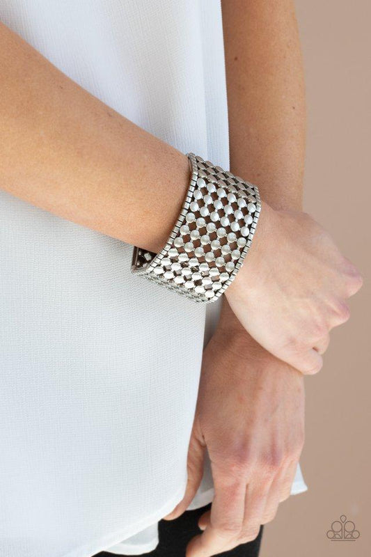 Cool and CONNECTED - Silver Cubes & Stacked Antiqued Dot Paparazzi Stretch Bracelet