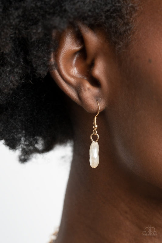 BEACHFRONT and Center - Gold Chain/White Pearl Paparazzi Necklace & matching earrings