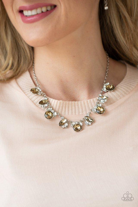 BLING to Attention - Brown Topaz Rhinestone Paparazzi Necklace & matching earrings