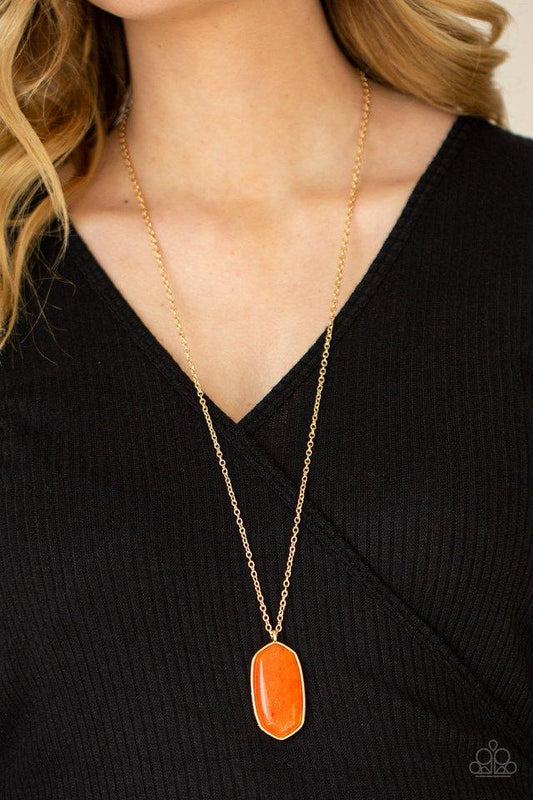 Elemental Elegance - Orange Stone Pendant Necklace & matching earrings