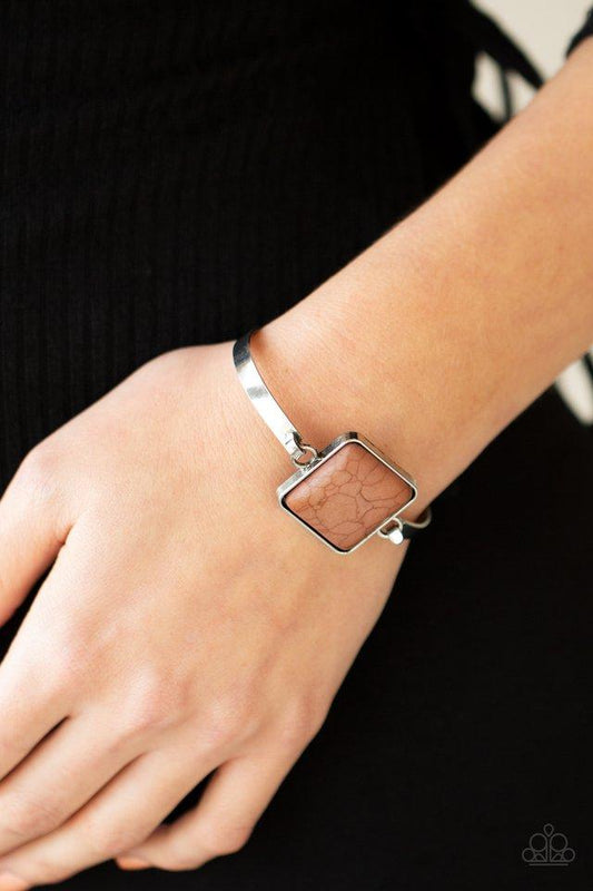 Turning a CORNERSTONE - Brown Stone Paparazzi Hinge Bracelet