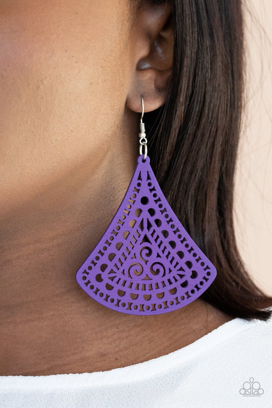FAN to FAN - Purple Wooden Paparazzi Earrings