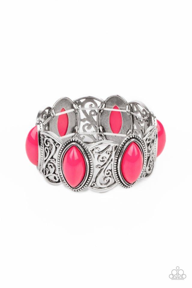 POP, Skip, and a Jump - Pink Beads & Silver Filigree Frames Paparazzi Stretch Bracelet