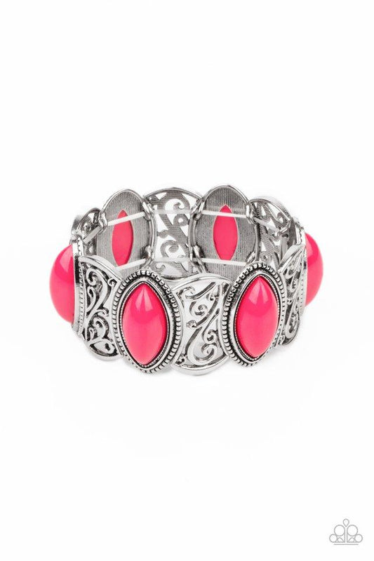 POP, Skip, and a Jump - Pink Beads & Silver Filigree Frames Paparazzi Stretch Bracelet