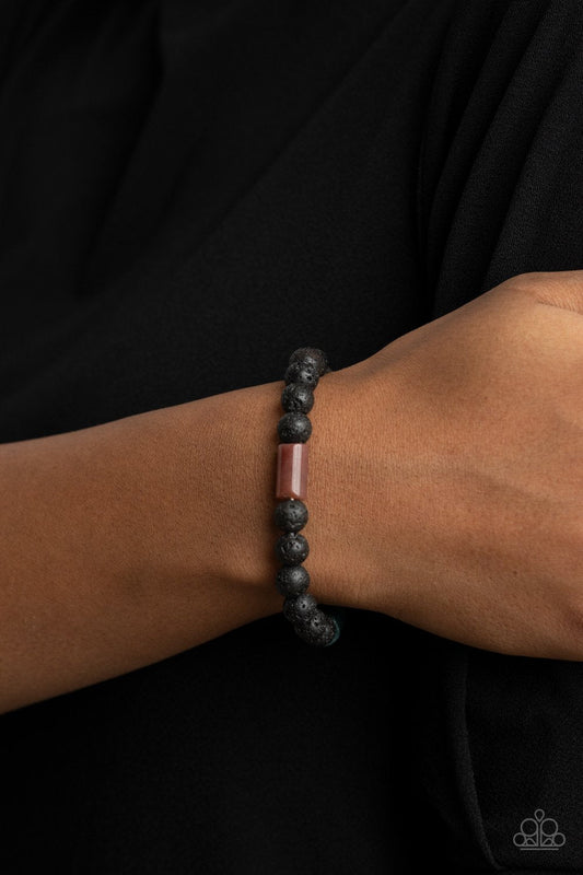 Earthy Energy - Green Multicolored Stone Beads & Lava Rock Paparazzi Bracelet