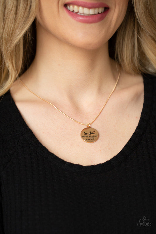 Be Still - Gold "Psalm 46:10" Stamped Pendant Paparazzi Necklace & matching earrings