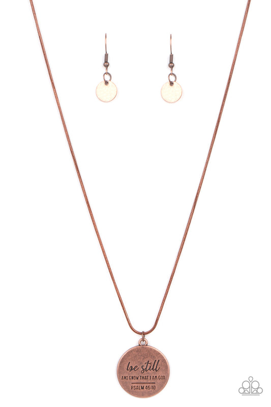 Be Still - Copper Psalm 46:10 Stamped Pendant Paparazzi Necklace & matching earrings