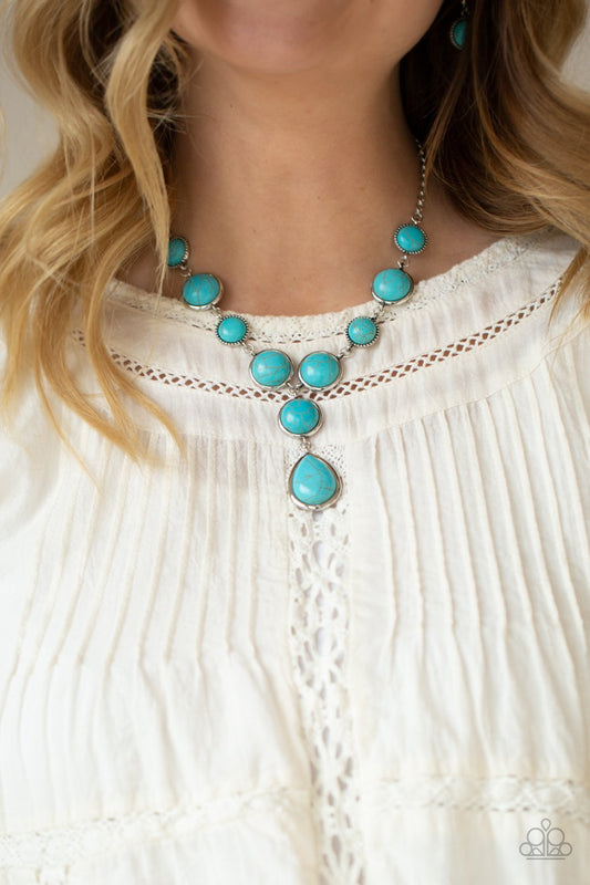 Terrestrial Trailblazer - Blue/Turquoise Stone Extended Pendant Paparazzi Necklace & matching earrings