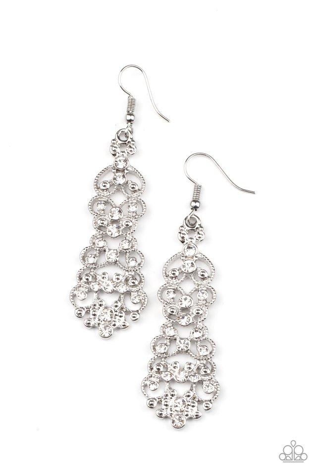 Diva Decorum - White Rhinestone Filigree Paparazzi Earrings