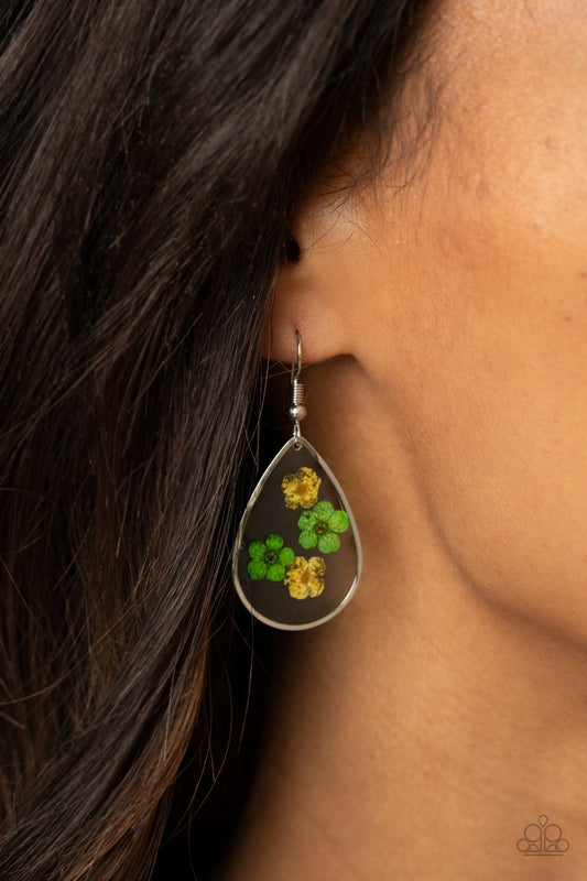 Perennial Prairie - Yellow & Green Pressed Flower Earrings