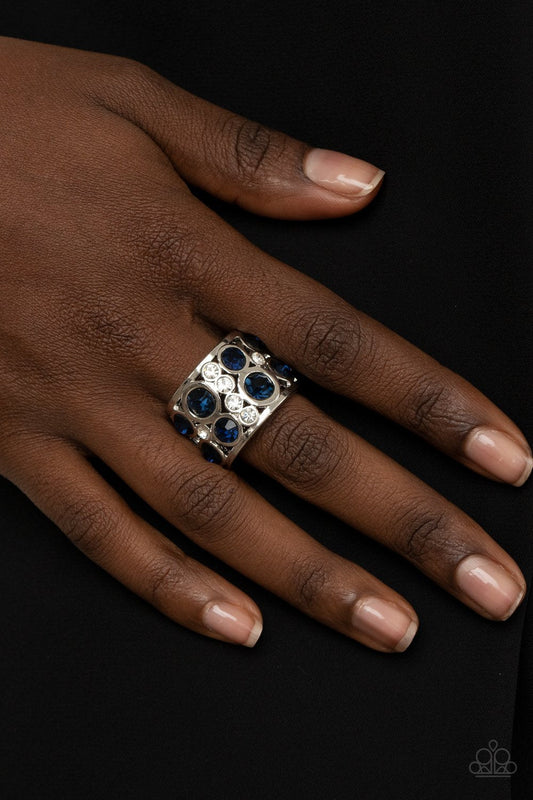 High Roller Royale - Blue Oversized Rhinestone & Dainty White Rhinestone Paparazzi Ring