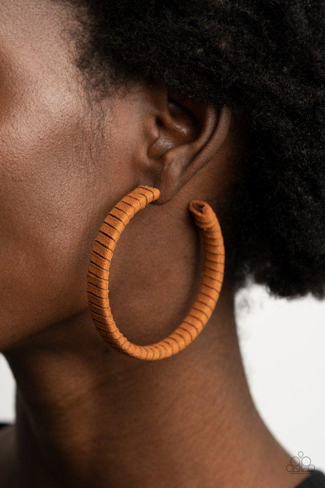 Suede Parade - Brown/Tan Suede Wrapped Paparazzi Hoop Earrings